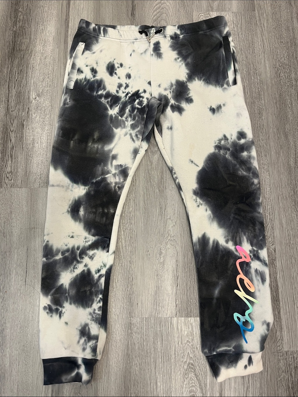 Aeropostale Black & White Tie-Dye Jogger Pants with Rainbow Script